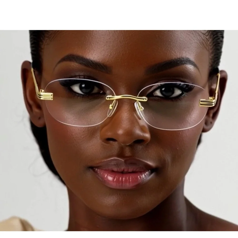 Rimless Women Glasses Gold Frame Oval Clear Lens Lightweight Eyeglasses‎ Female